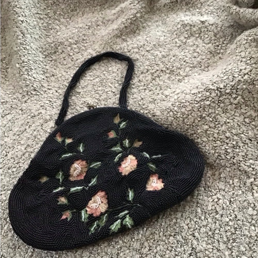 Floral Embroidered Black Bag